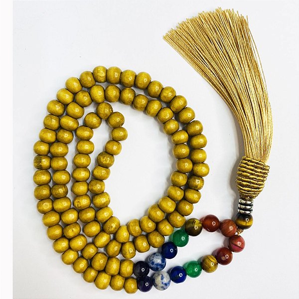 Japamala  de madeira com pedras 108 contas