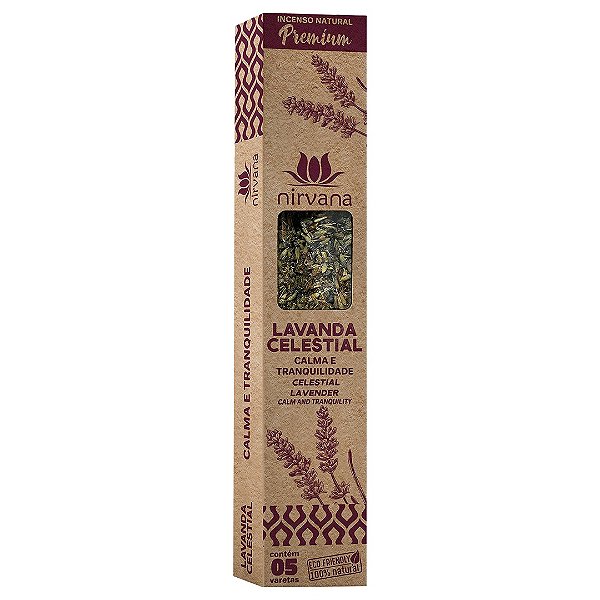 Incenso Natural Lavanda Celestial - Nirvana Premium - Cx com 05 varetas