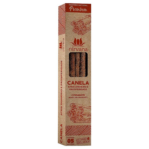 Incenso Natural Canela - Nirvana Premium - Cx com 05 varetas