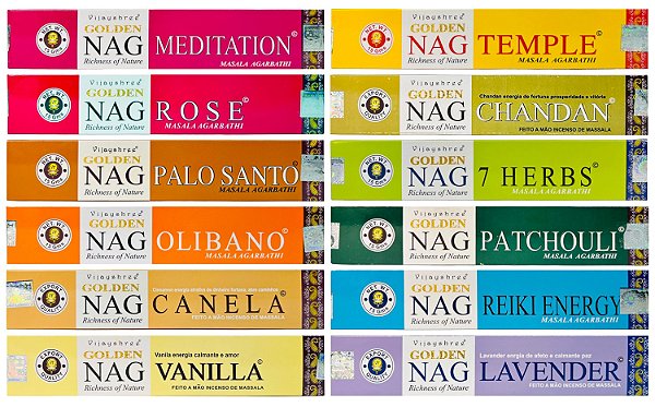 Incenso Indiano Massala Golden Nag Kit 12 Aromas Premium