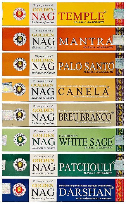 Incenso Indiano Massala  Golden Nag - Kit 8 Aromas Premium