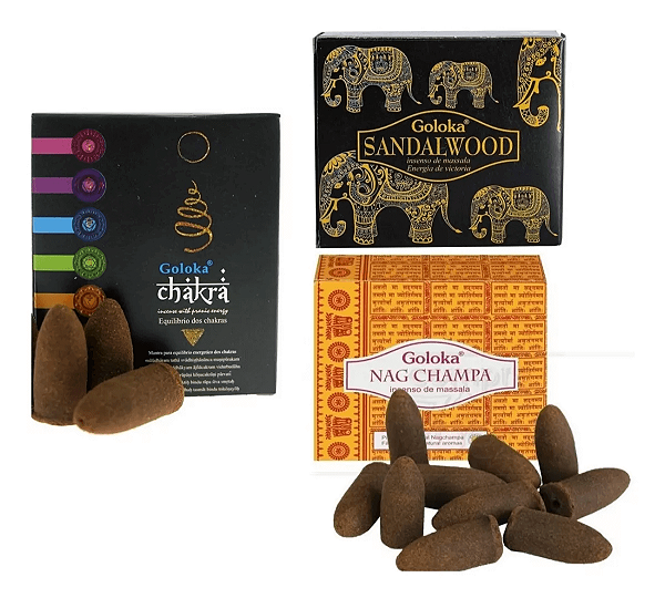 Incenso Cone Cascata Goloka kit 3 aromas Oriental
