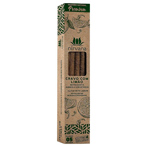 Incenso Natural Cravo com Limão - Nirvana Premium - Cx com 05 varetas