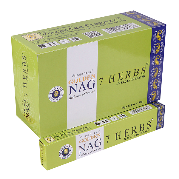 Incenso Indiano Golden Nag Sete Ervas - Box Com 12