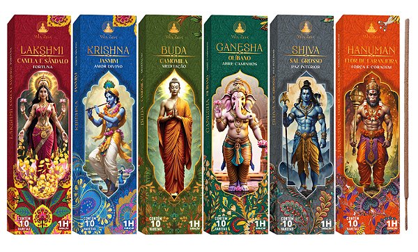 KIT INCENSO VILA ZEN LINHA DEUSES HINDUS 6 AROMAS