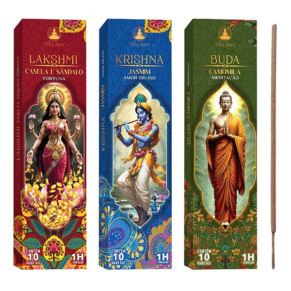 KIT INCENSO VILA ZEN LINHA DEUSES HINDUS - 3 AROMAS