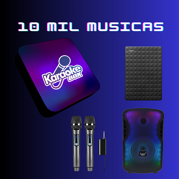 Karaoke Com Micrfones sem Fio Caixa de Som e Cartão Com 13 Mil Musicas