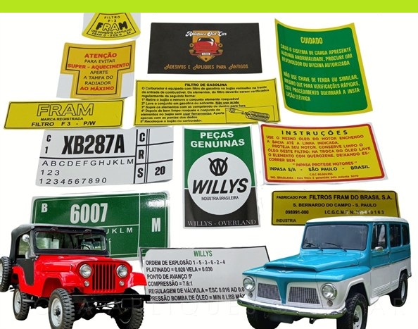 KIT ADESIVOS JEEP WILLYS, CJ-5, RURAL WILLYS / KIT COMPLETO DE ADESIVOS E SELOS