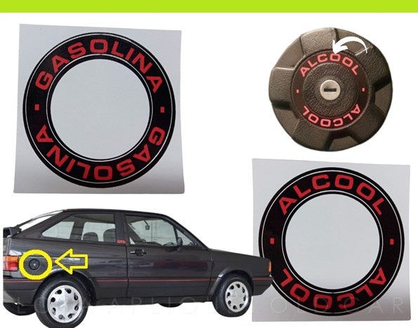 ADESIVO TAMPA DO TANQUE ÁLCOOL OU GASOLINA / LINHA GOL, SAVEIRO, PARATI, VOYAGE 80 a 96