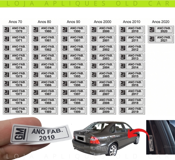 ADESIVO ANO DE FABRICAÇÃO CHEVROLET / SELO INDICAÇÃO DO ANO DE PRODUÇÃO / PADRÃO DE ÉPOCA