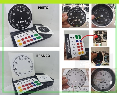 Kit Adesivos Painel de Instrumentos Brasilia 73 a 76 / Velocímetro e Combustível Vdo + Acetatos de Iluminação