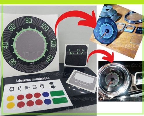 Kit Adesivos Painel Fusca 70 a 76 / Kit Apliques de Instrumentos Verde + Cartela de Acetatos Translúcidos