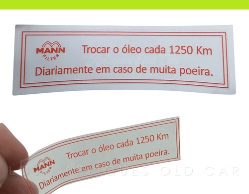 ADESIVO FILTRO MANN INDICAÇÃO DA TROCA / FUSCA ATÉ 80 / VINIL TRANSPARENTE