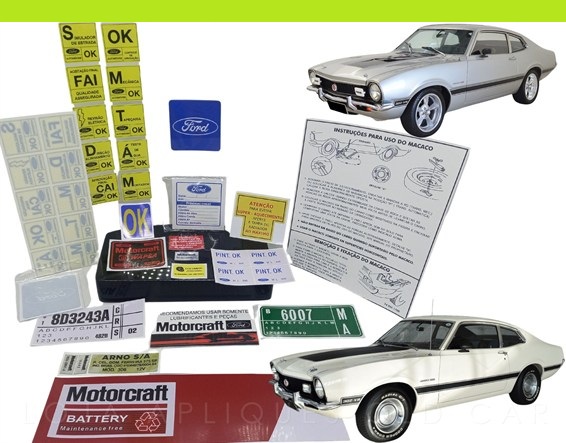 KIT ADESIVOS E SELOS FORD MAVERICK / ETIQUETAS DO COFRE, MOTOR, PARA-BRISA E LATARIA / KIT 30UNDS