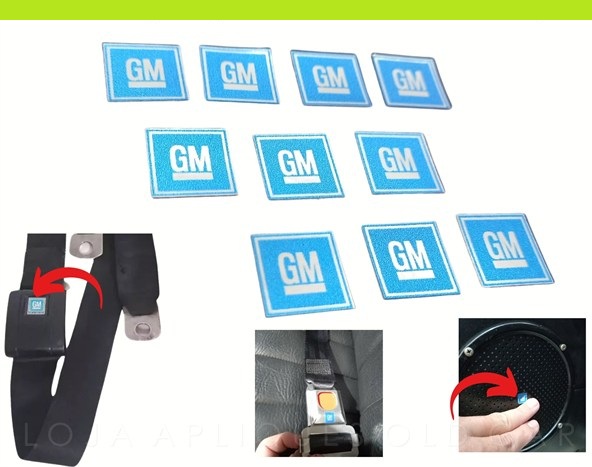 ADESIVO GM AZUL SELOS EMBLEMA METALIZADO / KIT 10 SELOS PADRÃO GM CINTO E TELA AUTO-FALANTE