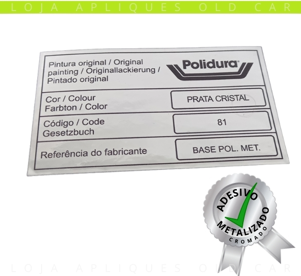 ADESIVO PRATA CRISTAL POLIDURA / COR PINTURA LINHA CHEVROLET / SELO DA LATARIA