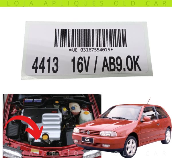 ADESIVO MOTOR GOL GTI 2.0 16V / ETIQUETA DA CAPA DE CORREIA MOTOR AP 2.0 16V.