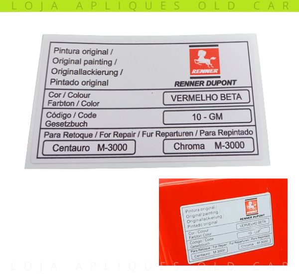 ADESIVO VERMELHO BETA 10 GM / COR RENNER PINTURA LINHA CHEVROLET / SELO DA LATARIA