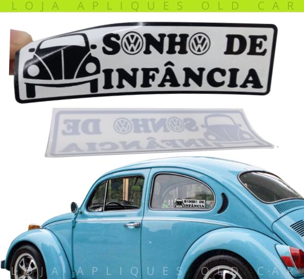 ADESIVO SONHO DE INFÂNCIA FUSCA / DECORATIVO COLAGEM INTERNA / 13CMx3,5CM