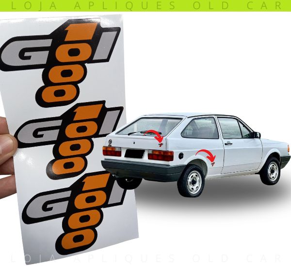 KIT ADESIVOS EMBLEMAS GOL 1000 / KIT COM 3 UNIDADES / LATERAIS E PORTA-MALAS