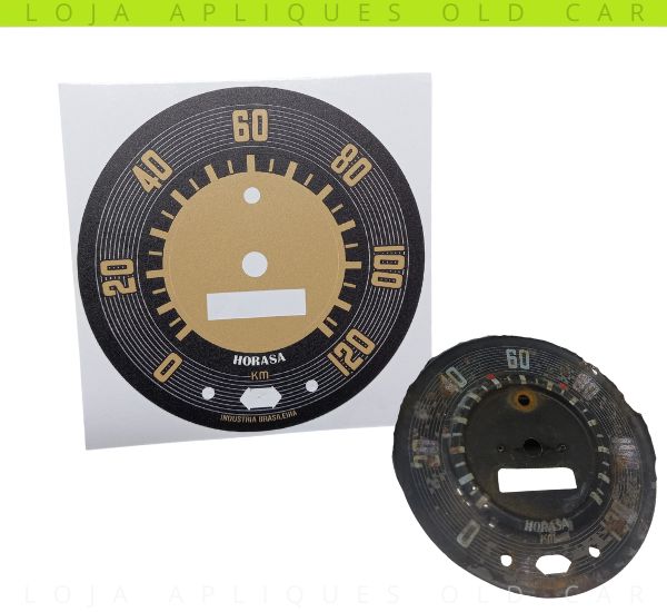 ADESIVO VELOCÍMETRO PAINEL FUSCA 50 A 66 / APLIQUE MODELO HORASA 120KM / BEJE