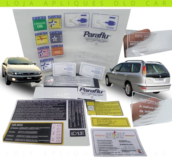 ADESIVOS FIAT MAREA, MAREA WEEKEND / KIT COM 20 ADESIVOS / FRENTE, COFRE, VIDROS E PARA-BRISA