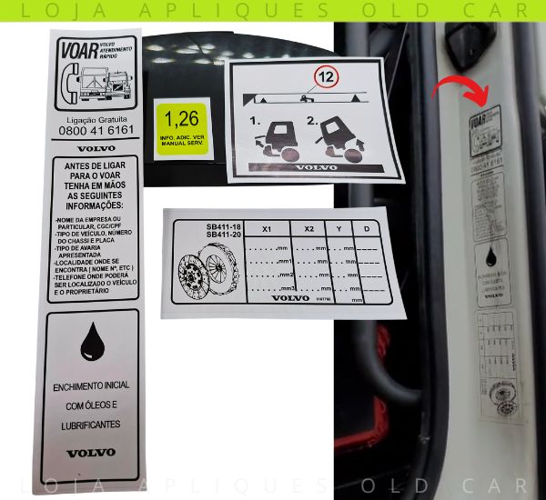 KIT ADESIVOS CABINE VOLVO SÉRIE 2000 / KIT DE SELOS INFORMATIVOS CABINE E VÃO DE PORTA