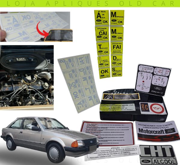 KIT ADESIVOS ESCORT L, GL, GUIA 83 a 89 / MOTOR CHT ÁLCOOL / KIT COMPLETO DE SELOS INFORMATIVOS