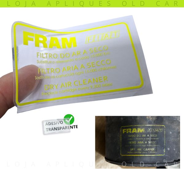 ADESIVO FILTRO DE AR A SECO FRAM / PADRÃO LINHA FIAT / UNO, 147, ELBA, PANORAMA, FIORINO