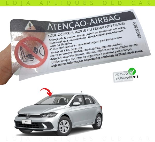 ADESIVO ATENÇÃO AIRBAG PODE OCORRER MORTE OU FERIMENTO GRAVE / PARA-BRISA LINHA VOLKSWAGEN