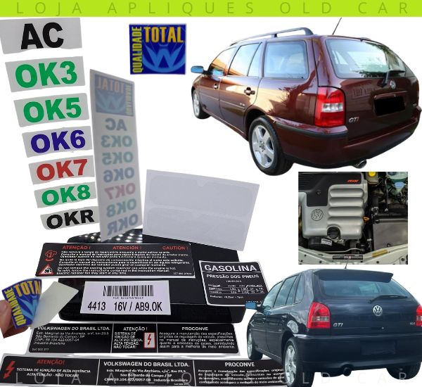 KIT ADESIVOS GOL E PARATI GTI G3 2.0 16V / KIT SELOS INFORMATIVOS PARA RESTAURAÇÃO