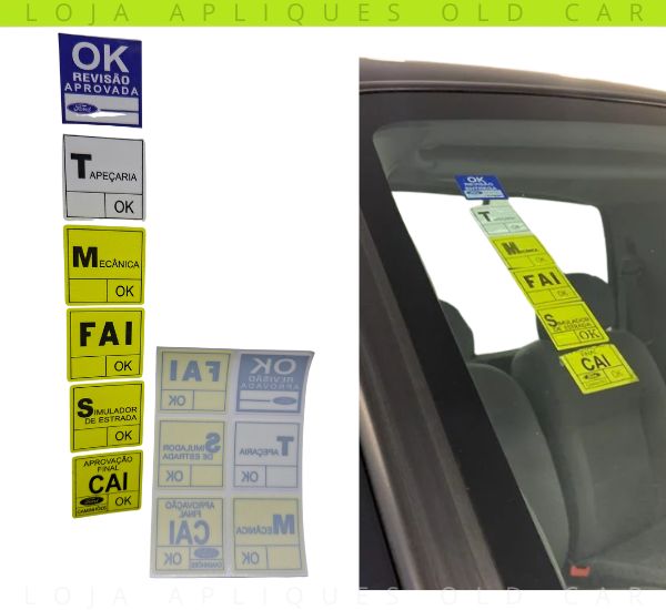 ADESIVOS CONTROLE DE QUALIDADE PARA-BRISA F-250 / KIT SELOS OK E REVISÃO APROVADA