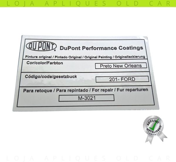 ADESIVO PRETO NEW ORLEANS / COR PINTURA PARA LINHA FORD / SELO DA LATARIA