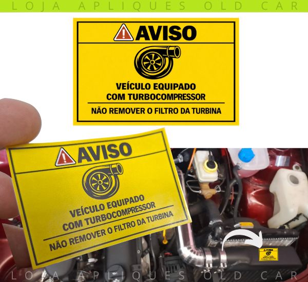 ADESIVO AVISO VEÍCULO EQUIPADO COM TURBOCOMPRESSOR / SELO DE AVISO DA TURBINA  / COMPATÍVEIS PARA TODOS OS CARROS TURBOS
