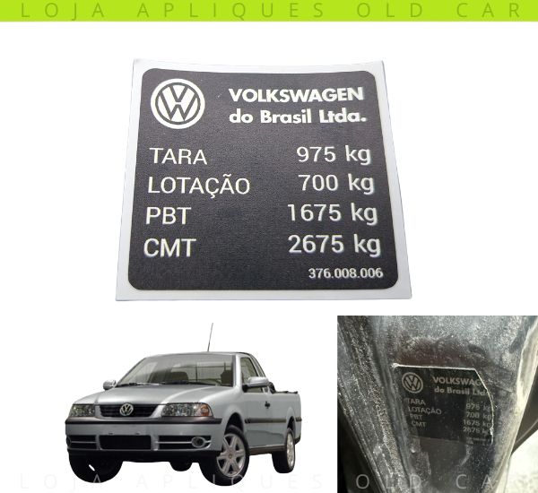 ADESIVO CAPACIDADE DA CAÇAMBA SAVEIRO G3 FLEX / SELO DA CARGA TARA E LOTAÇÃO