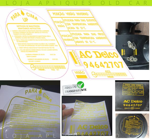 ADESIVO FILTRO DE AR D20 / SELO INFORMATIVO DO FILTRO AC DELCO 94642707 / VINIL TRANSPARENTE