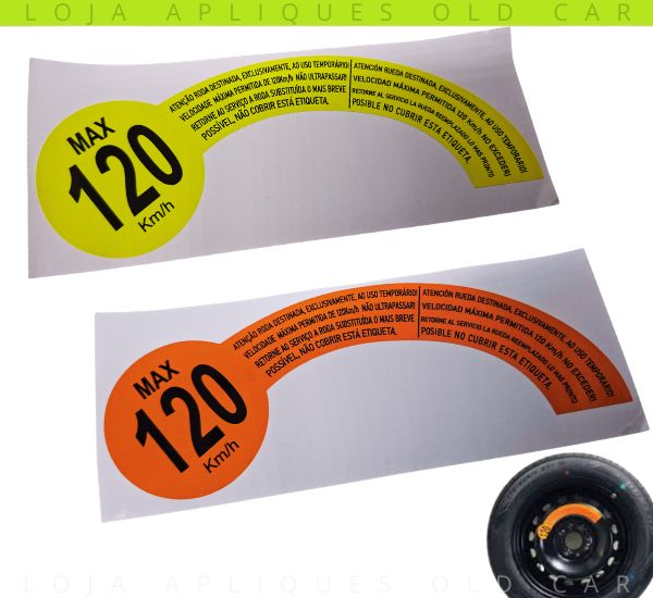 ADESIVO RODA ESTEPE FIAT ARGO E CRONOS / ADESIVO INFORMATIVO DA RODA TEMPORÁRIA VELOCIDADE MAX. 120KM