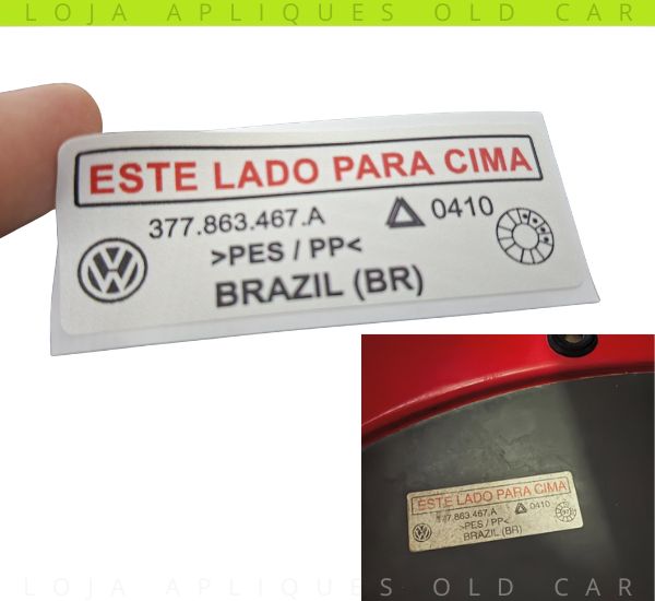 ETIQUETA ESTE LADO PARA CIMA / ADESIVO TAMPÃO DO ESTEPE GOL, PARATI  G2, G3, G4 / INDICAÇÃO DA POSIÇÃO DO TAMPÃO
