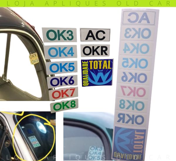 CARTELA DE SELOS OK DE QUALIDADE VOLKSWAGEN / KIT COM 9 SELOS DE VALIDAÇÃO / MODELO ENVELHECIDO