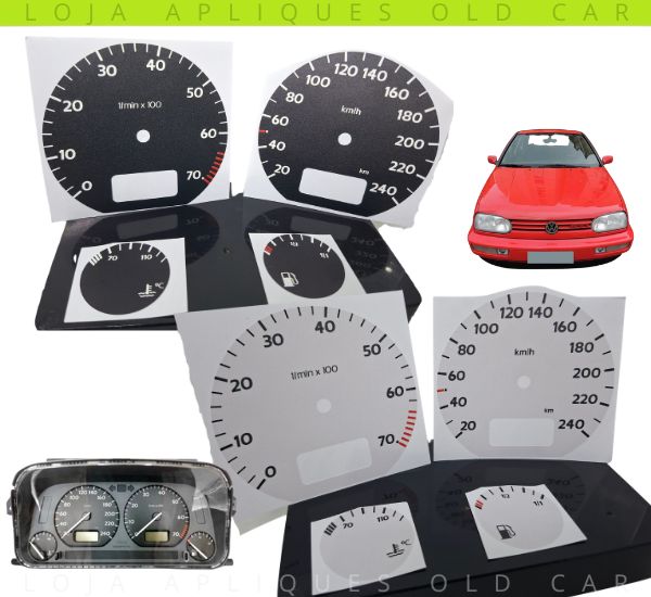 ADESIVOS PAINEL DE INSTRUMENTOS GOLF GTI MK3 / MARCAÇÃO ATÉ 240KM / KIT APLIQUES PRETO OU BRANCO