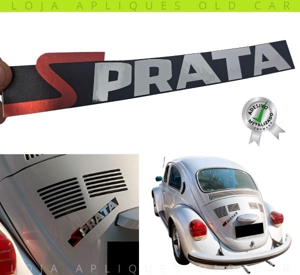 ADESIVO FUSCA SÉRIE PRATA / ADESIVO EMBLEMA TAMPA DO MOTOR / METALIZADO CROMADO COM IMPRESSÃO UV