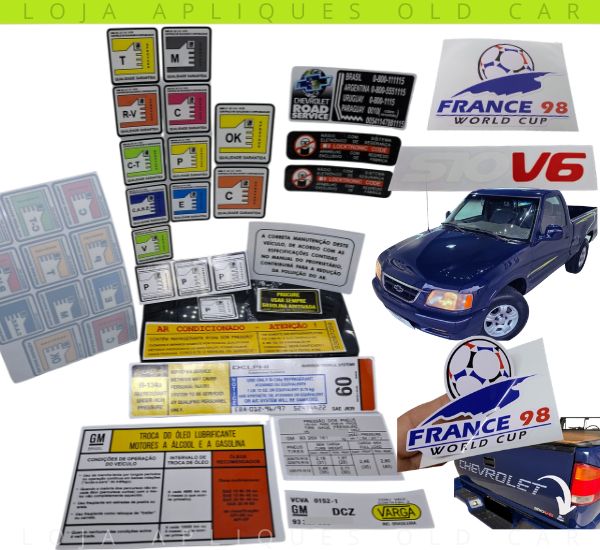 KIT ADESIVOS S10 CHAMP, V6 /  SELOS COFRE MOTOR, VIDROS, PARA-BRISA E TAMPA DA CAÇAMBA