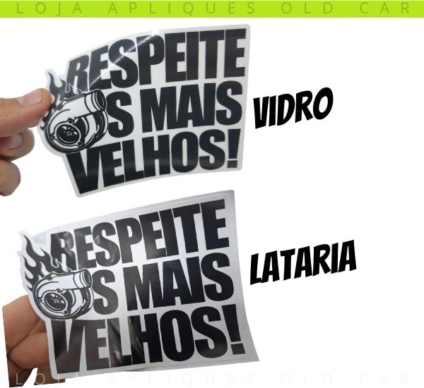 ADESIVO TURBO RESPEITE OS MAIS VELHOS / DECORATIVO PARA CARROS ANTIGOS TURBO  / COLAGEM VIDRO OU LATARIA / 13X9,5CM