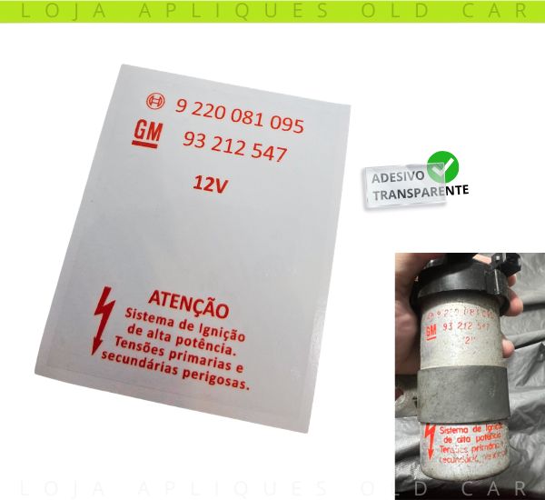 ADESIVO BOBINA BOSCH 095 GM / COMPATÍVEL LINHA KADETT, IPANEMA, MONZA, ASTRA, OMEGA / VINIL TRANSPARENTE