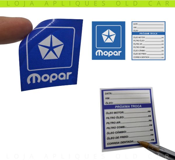 ADESIVO PARA-BRISA DODGE MOPAR / CONTROLE DA PRÓXIMA TROCA ÓLEO E LUBRIFICANTES / COLAGEM INTERNA