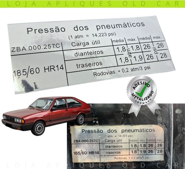 ADESIVO PRESSÃO DOS PNEUMÁTICOS / PASSAT GTS POINTER / MEDIDA DOS PNEUS 185/60 R14 / ADESIVO VÃO DE PORTA