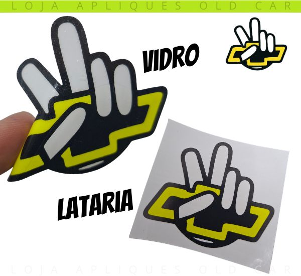 ADESIVO CHEVROLET NA MÃO / ADESIVO DECORATIVO MÃOZINHA CHEVROLET / COLAGEM VIDRO OU LATARIA / 7CM