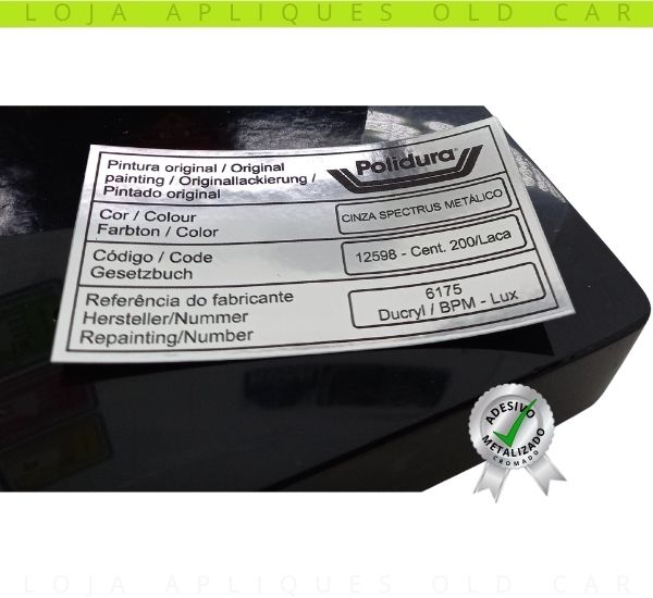 ADESIVO CINZA SPECTRUS METÁLICO / COR PINTURA CARROS VOLKSWAGEN / SELO DA LATARIA