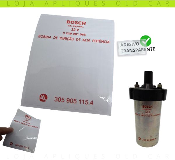 ADESIVO BOBINA BOSCH 086 12V. AUTOLATINA / COMPATÍVEL LINHA AUTOLATINA FUSCA ITAMAR, PAMPA, ESCORT, GOL, KOMBI, SANTANA / VINIL TRANSPARENTE