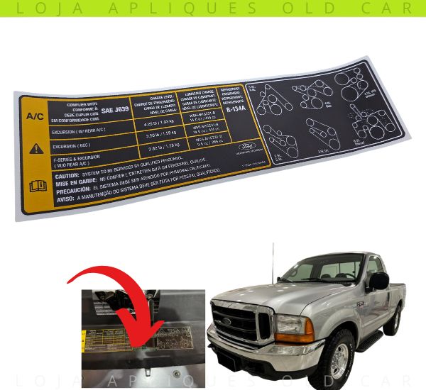 ADESIVO POLIAS E CARGA DO AR CONDICIONADO FORD F-250 / COLAGEM PAINEL FRONTAL ALAVANCA ABERTURA DO CAPO